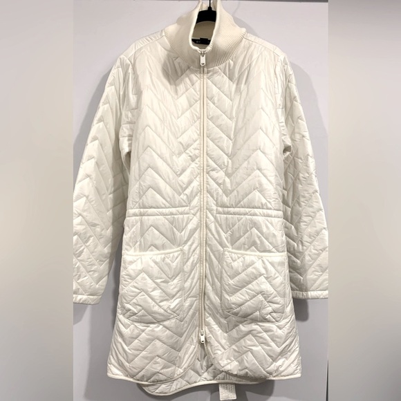 NWOT, Athleta Quilted w/ Belt "Mendocino Coat" in Magnolia White, Sz Medium TALL - Picture 3 of 14